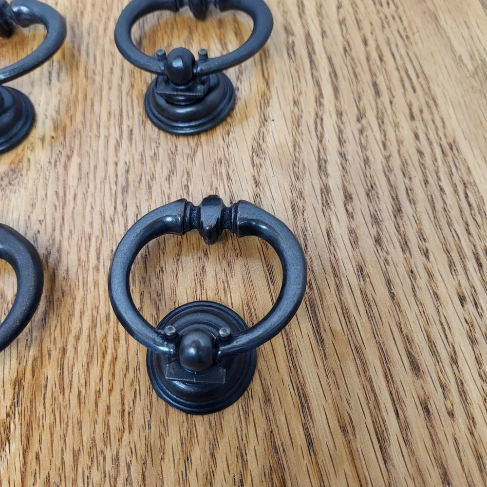 Bronze Drop‎ Bail With Back Plate Ring Pull Dresser Cabinet Hardware Set Of 6